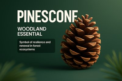 3D Pinecone Illustration with Text and Design Elements