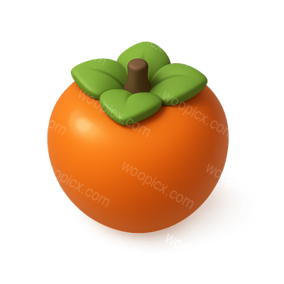 Stylized 3D Persimmon Icon with Leafy Top