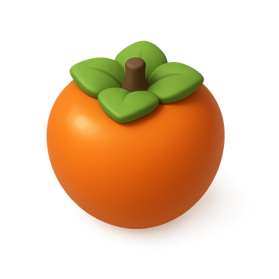Stylized 3D Persimmon Icon with Leafy Top