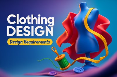 Dynamic 3D Clothing Design Illustration with Bold Typography