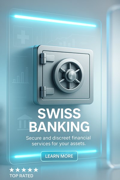 Modern Swiss Banking Promotional Graphic with Secure Vault Concept