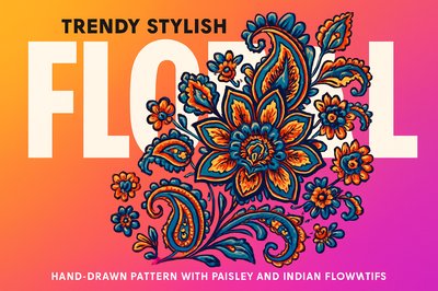 Vibrant Floral Pattern with Indian Motifs