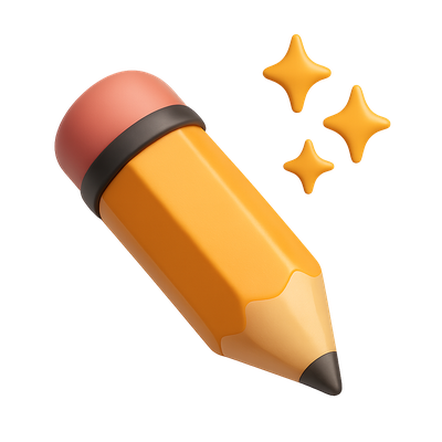Stylized 3D Pencil Icon with Sparkles