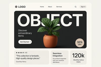 Modern Bento Landing Page Design with 3D Plant