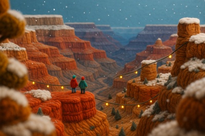 Whimsical Knit Canyon Scene Celebrating the Holidays