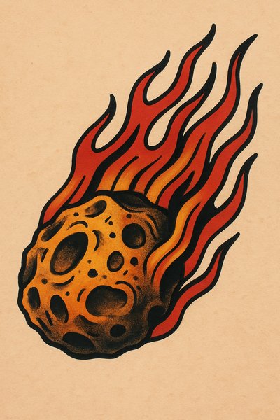 Illustration of a Flaming Meteor with Stylized Flames