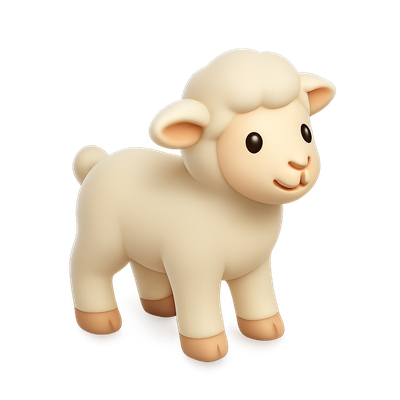 Cute 3D Lamb Icon with Isometric View