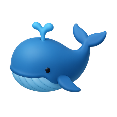 Stylized 3D Blue Whale Icon with Isometric View