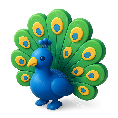 Colorful 3D Peacock Icon with Volumetric Design