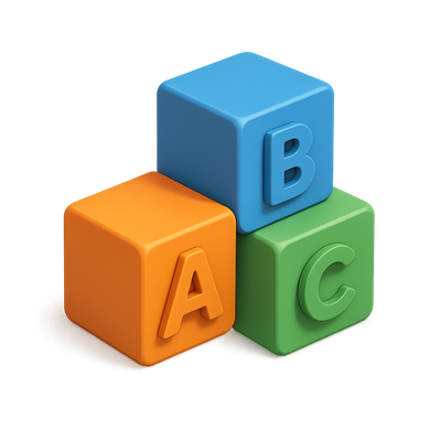 Colorful 3D Alphabet Blocks in Isometric View