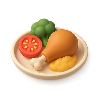 3D Icon of a Delicious Food Plate with Chicken and Vegetables