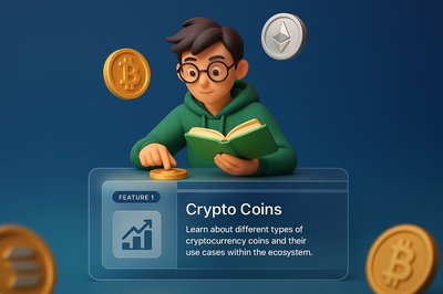 Young Person Studying Crypto Coins with Book and Graphics