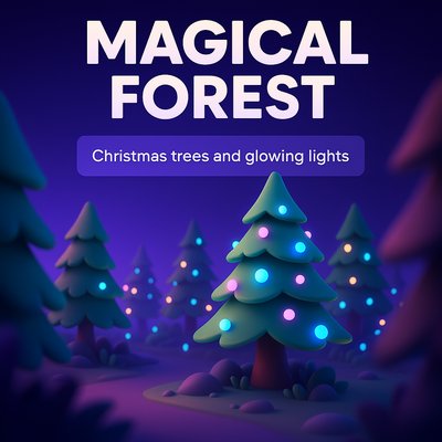 Magical Forest with Christmas Trees and Glowing Lights