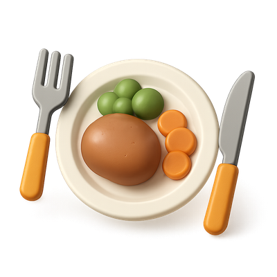 Colorful 3D Meal Icon with Fork and Knife