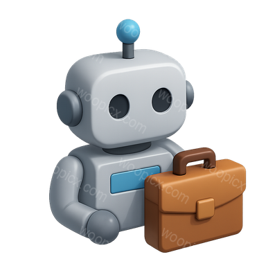 3D RPA Robot Icon with Briefcase in Isometric View