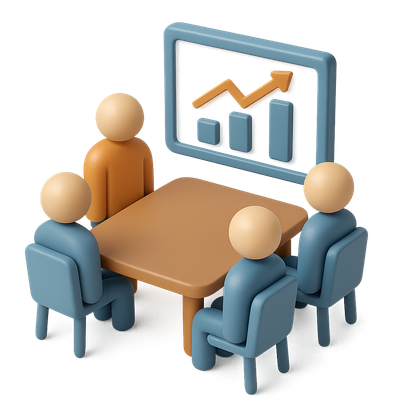 3D Board Meeting Icon with Isometric Design and Graphs