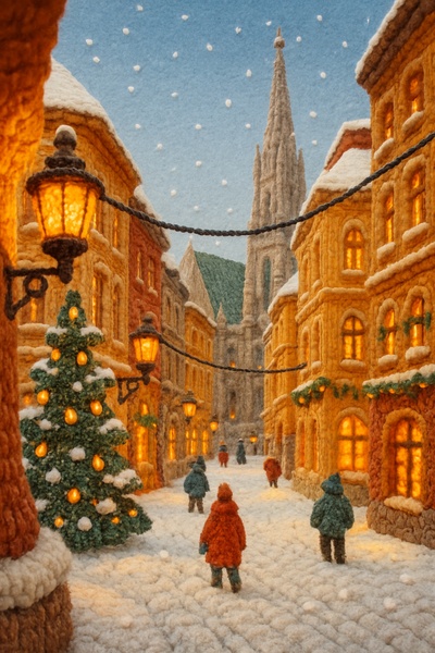 Festive Vienna Landscape in Cozy Yarn Style