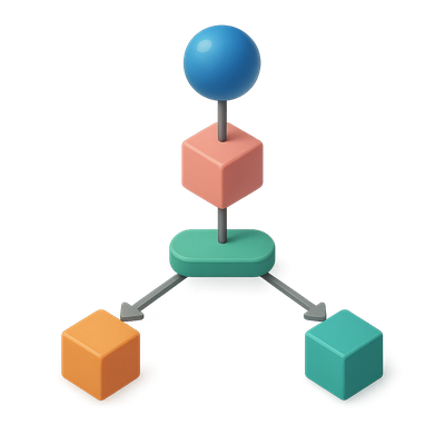 3D Flowchart Icon with Branching Paths in Isometric View