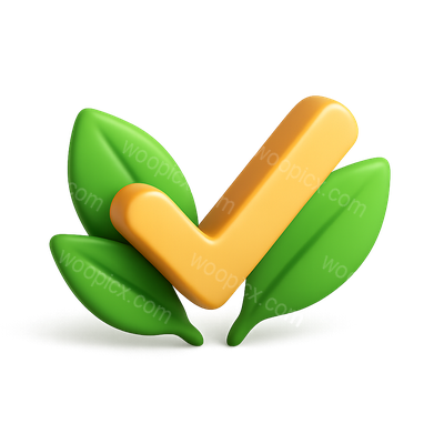 3D Eco-Friendly Checkmark Icon with Leaves
