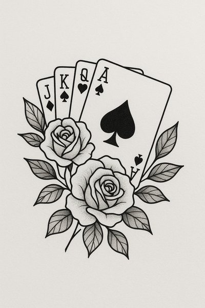 Illustration of Playing Cards with Roses Design
