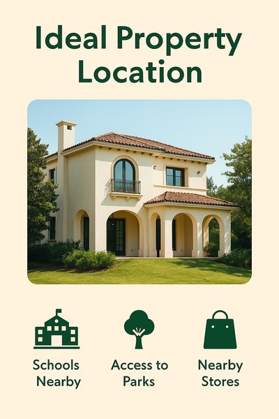 Real Estate Promotional Graphic Highlighting Ideal Property Features