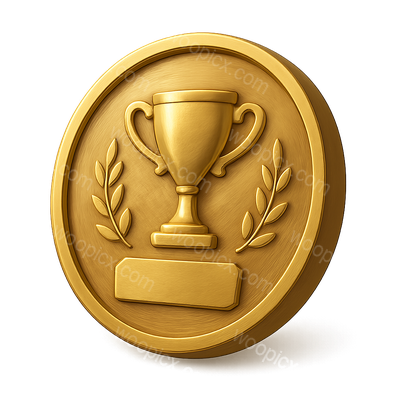 3D Golden Trophy Icon with Laurel Leaves