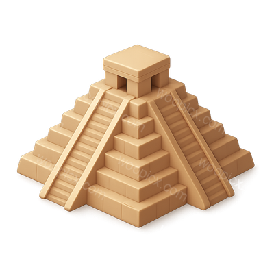 3D Chichen Itza Pyramid Icon with Isometric View