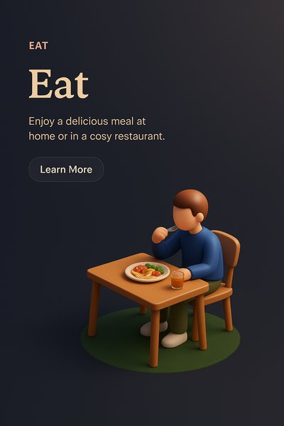 Realistic 3D Scene of Dining Experience with Text Overlay