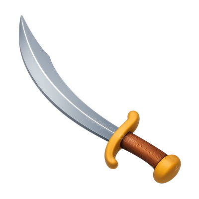 Stylized 3D Sword Icon with Yellow Grip and Curved Blade