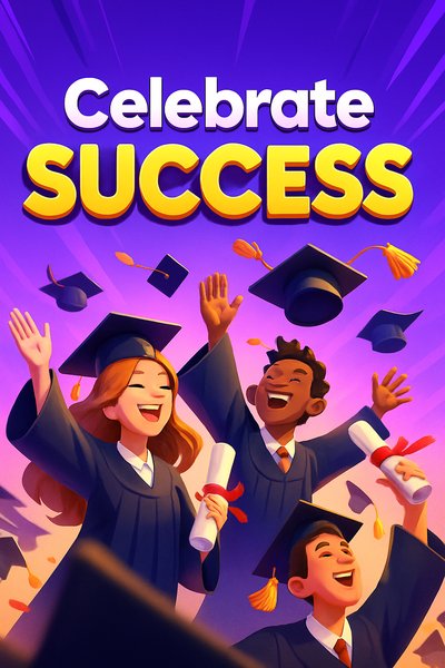 Graduation Celebration with Students Throwing Hats in Joy