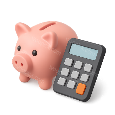 3D Piggy Bank Icon with Calculator in Isometric View