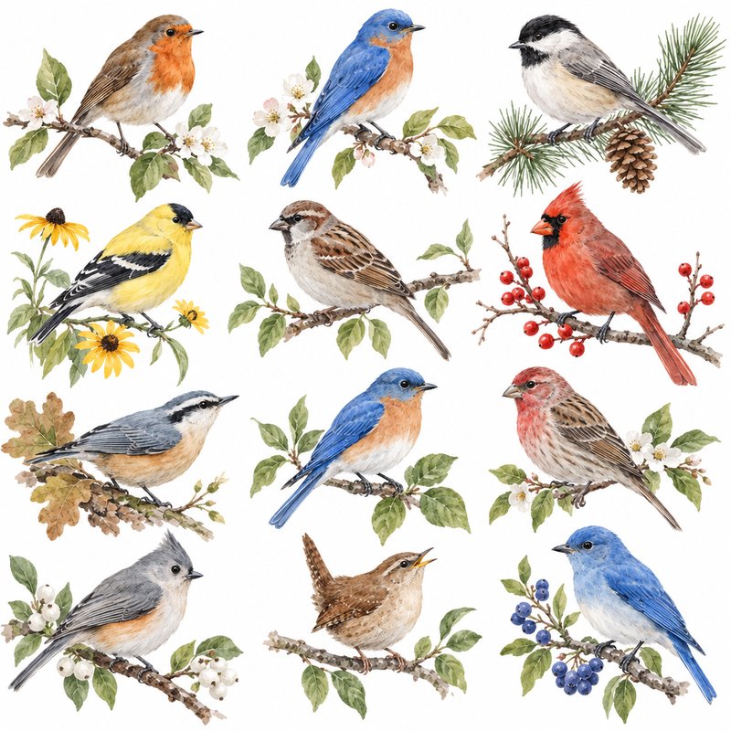 watercolor songbirds design elements