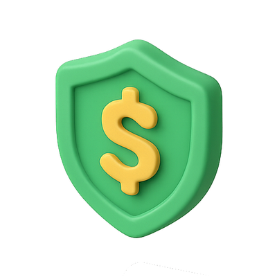 3D Shield Icon with Dollar Sign for Financial Security