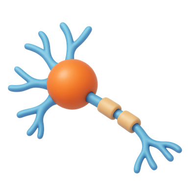 3D Neuron Icon with Isometric Design and Transparent Background