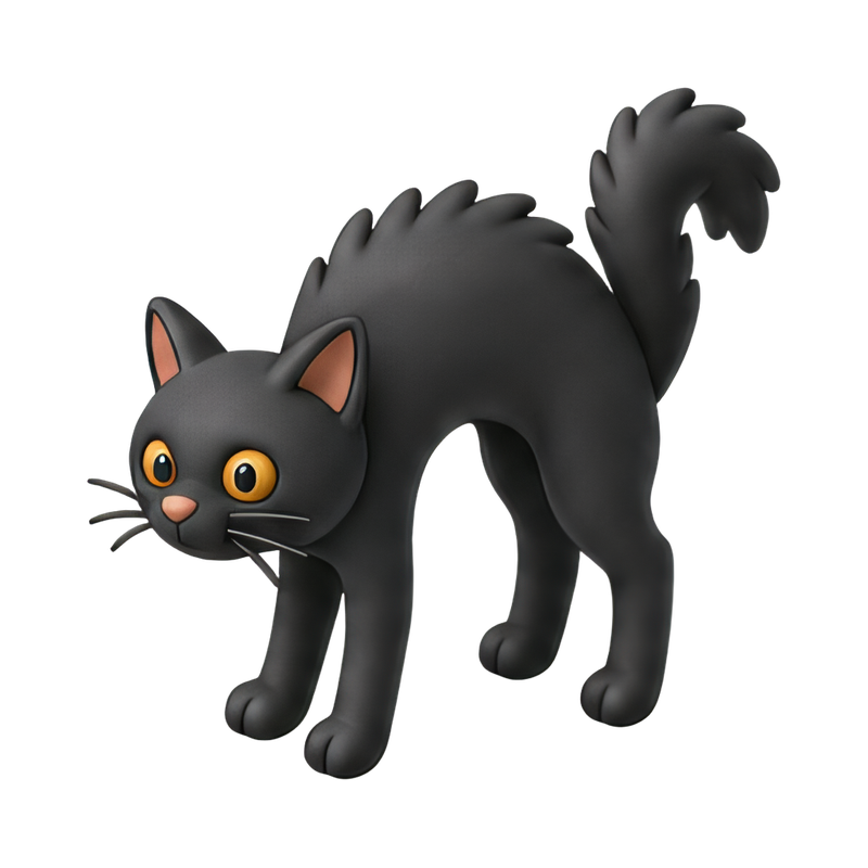 black cat in arched pose