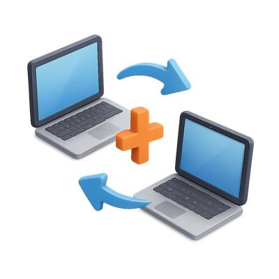 3D Icon of Data Exchange Between Laptops