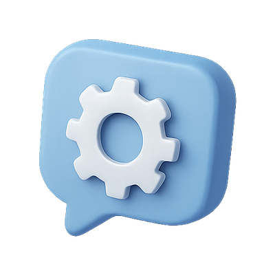 3D Icon of a Gear Inside a Speech Bubble