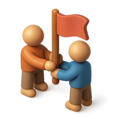 Two Characters Holding a Flag in 3D Icon Style