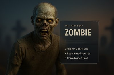 Dark Zombie Illustration with Informative Overlay