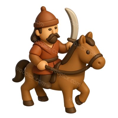 3D Icon of Attila on Horseback with Sword