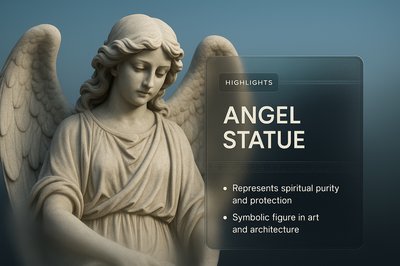 Elegant Angel Statue with Gradient Background and Text Overlay