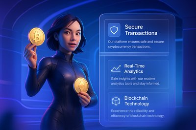 Woman Holding Cryptocurrency Coins in Futuristic Setting