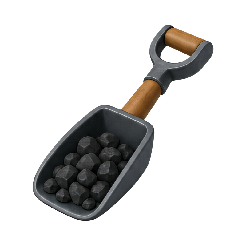 small coal shovel on wooden surface