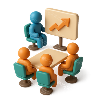 Stylized 3D Board Meeting Icon with Figures and Chart