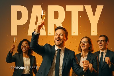 Energetic Corporate Celebration with Business Professionals