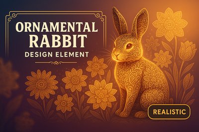 Ornamental Rabbit Illustration with Floral Elements