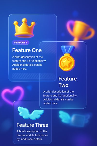 3D Neon Set Featuring Heart, Crown, Medal, and Trophy