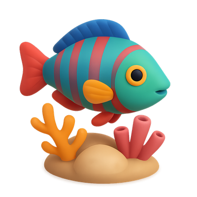 Vibrant 3D Colorful Wrasse Icon with Coral