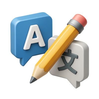 3D Language Translation Icon with Pencil