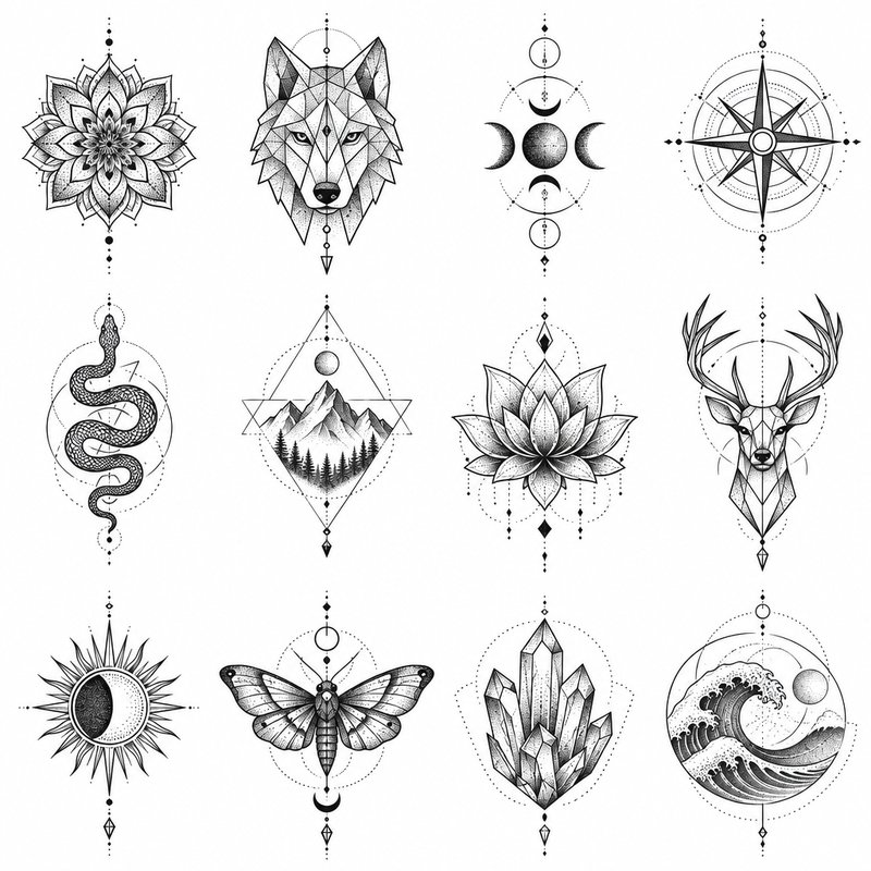 blackwork geometric tattoo elements